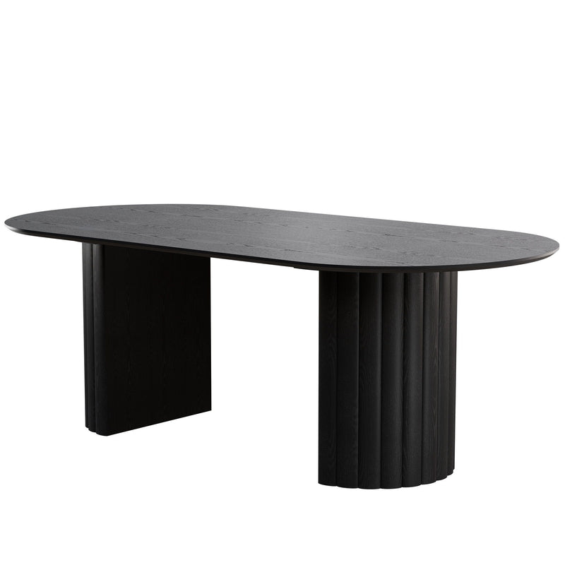 Solid Wood Pedestal Base Oval Dining Table - Black