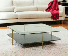 Load image into Gallery viewer, Glass Square Coffee Table With Shelf - Gold And Clear
