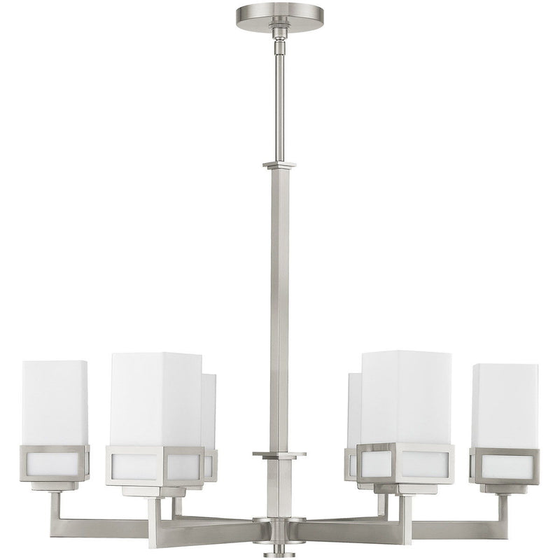 29" Six Light Dimmable Chandelier With Shades - Nickel