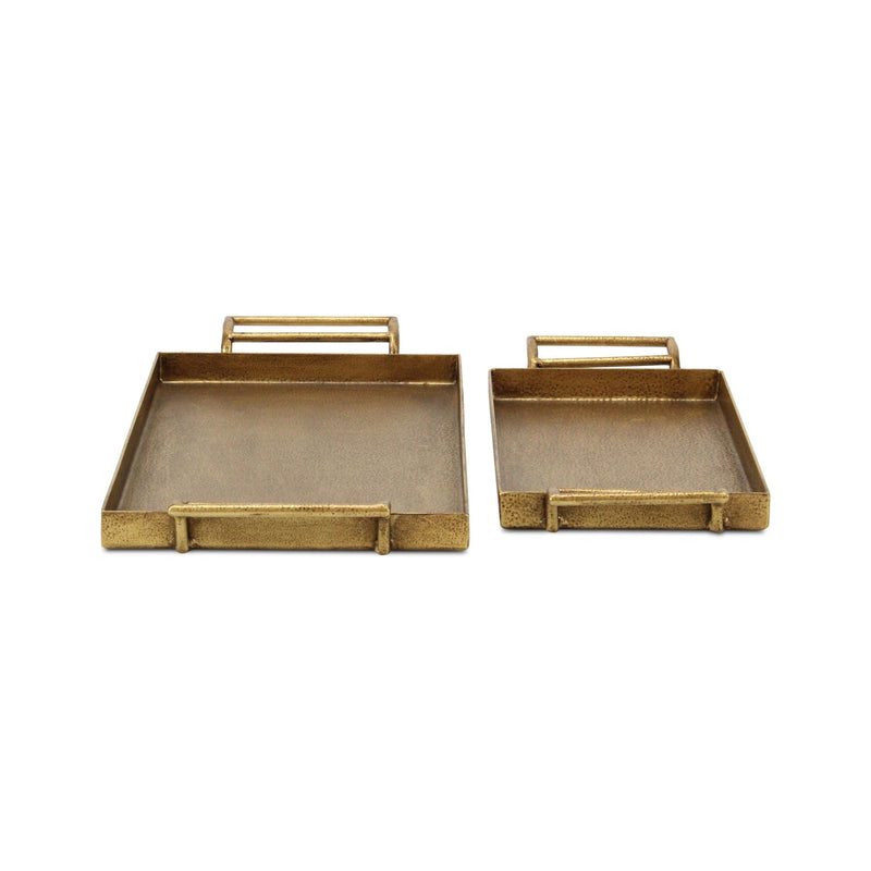 Cast Iron Handmade Vanity Trays With Handles (Set of 2) - Gold