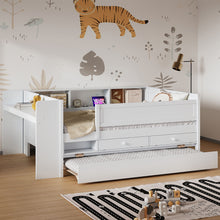 Load image into Gallery viewer, Twin Daybed With Drawers, Trundle, Headboard Storage, Study Desk, And USB Charging Station - White
