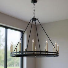 Load image into Gallery viewer, Candle Style Twelve Light Metal Dimmable Chandelier - Black / Gold
