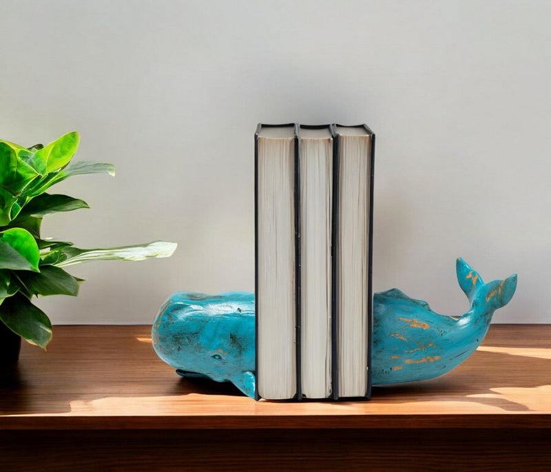 Whale Decorative Bookends (Set of 2) - Aqua