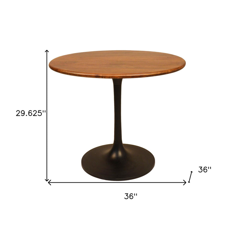 36" Rounded Solid Wood And Iron Pedestal Base Dining Table - Brown