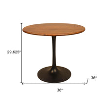Load image into Gallery viewer, 36" Rounded Solid Wood And Iron Pedestal Base Dining Table - Brown

