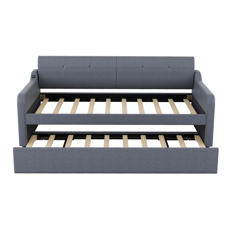 Upholstered Daybed With Trundle And USB Charging