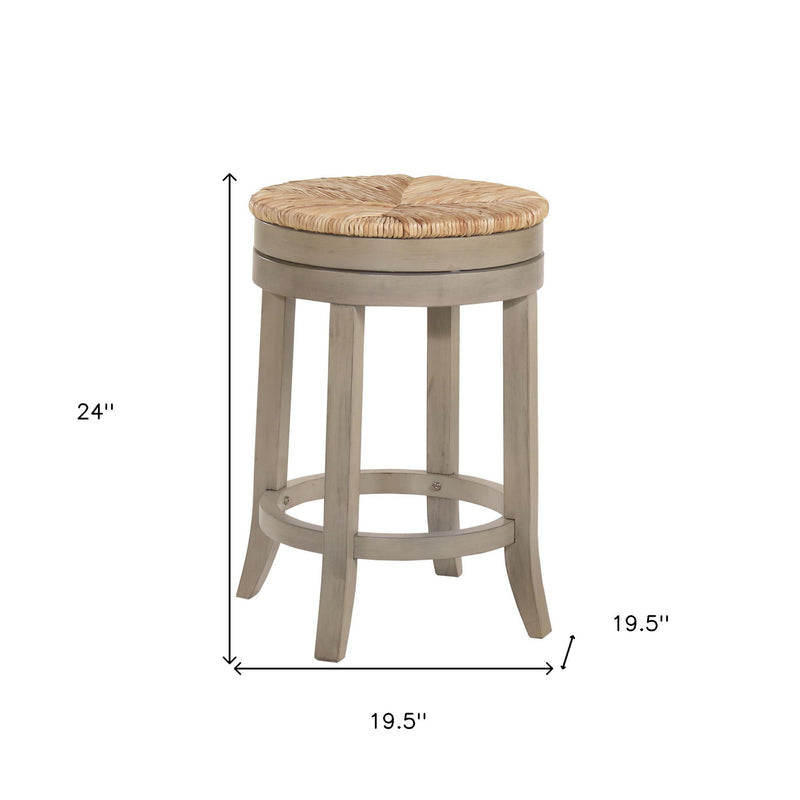 Swivel Backless Counter Height Bar Chair With Footrest 24" - Natural And Gray