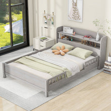 Load image into Gallery viewer, Wood Platform Bed With Built In LED Light, Storage Headboard And Guardrail
