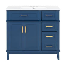 Load image into Gallery viewer, Bathroom Vanity With Ceramic Sink, Soft-Close Doors, 4 Storage Drawers - Blue
