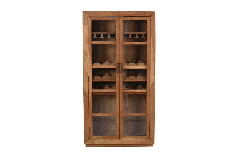 42" Solid Wood And Glass Bar Cabinet With Four Shelves - Brown