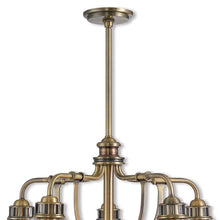 Load image into Gallery viewer, 21" Five Light Dimmable Chandelier With Shades - Antiqued Brass
