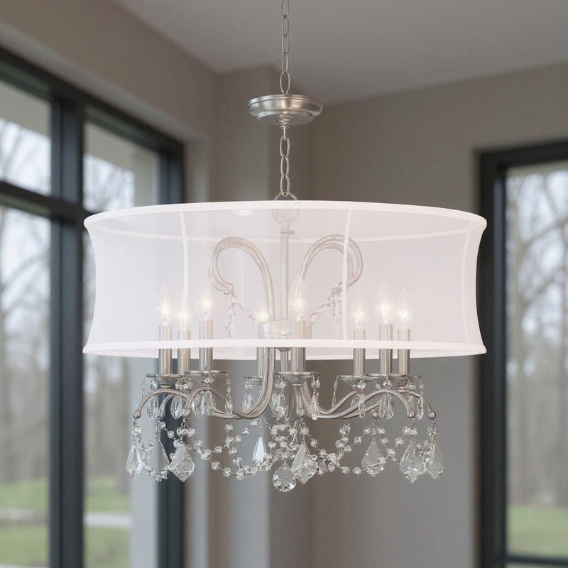 21" Eight Light Dimmable Chandelier With Shades - Nickel