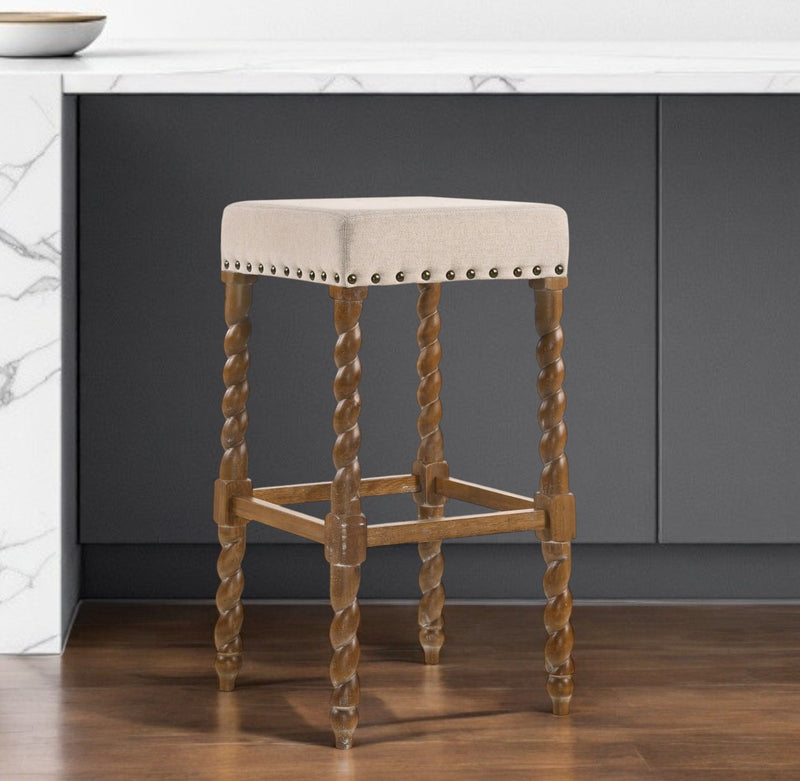 Backless Bar Height Chair With Footrest 30" - Cream And Natural