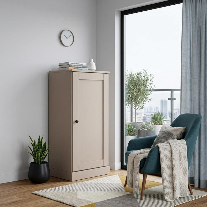 Solid Wood Adjustable Three Tier Library Bookcase With One Door (751327) - Beige