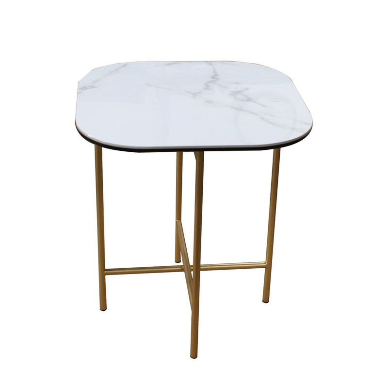 22" Ceramic And Metal Square End Table - White And Gold