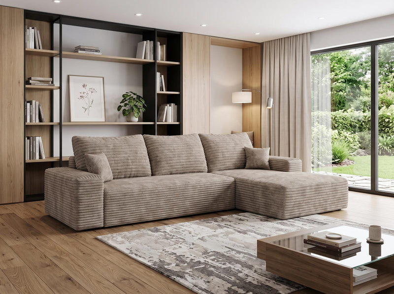 Corduroy Modular L Shaped Sofa And Chaise Sectional (762670) - Camel