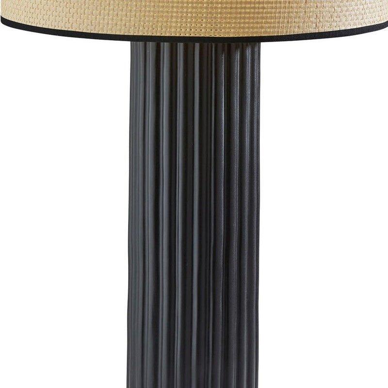 Ceramic Cylinder Table Lamp With Beige Drum Shade - Black