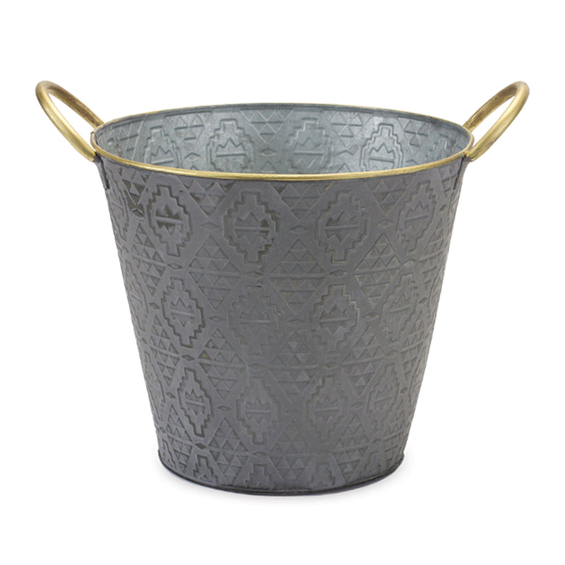 Geometric Round Pot Planters (Set of 3) - Gold / Gray