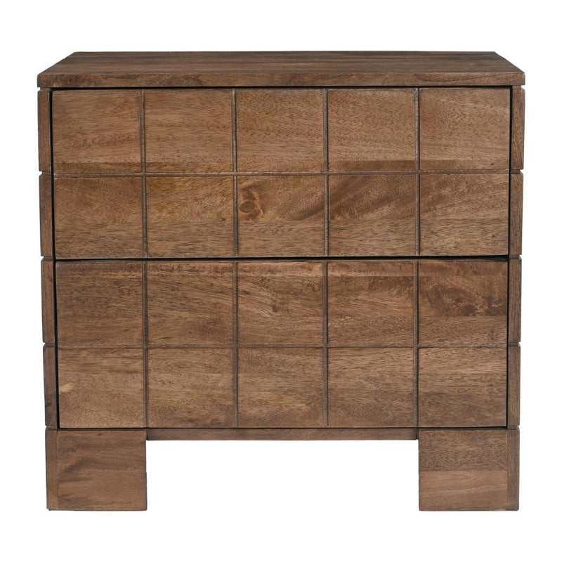 Wood Carved Geometric Two Drawer Nightstand - Walnut