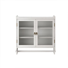 Load image into Gallery viewer, Vintage Double Door Wall Cabinet With Three Tiers Storage And Towel Rack - White Washed
