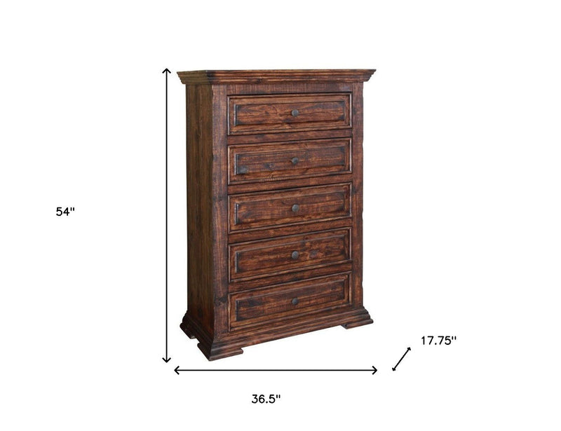 Solid Wood Five Drawer Chest - Chocolate