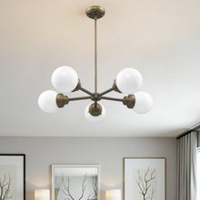 Load image into Gallery viewer, Five Light Metal Dimmable Chandelier With White Shades - Bronze / White
