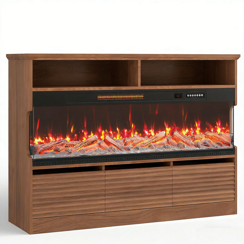 Wood Fireplace Entertainment Center With Fireplace - Brown