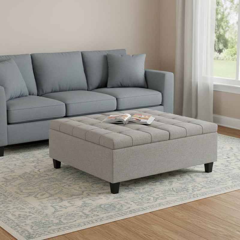 40" Fabric Cocktail Ottoman With Storage - Gray / Brown