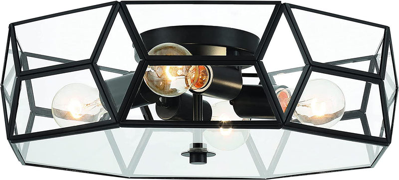18'' Unique Statement Four Light Metal Dimmable Flush Chandelier With Shades - Black