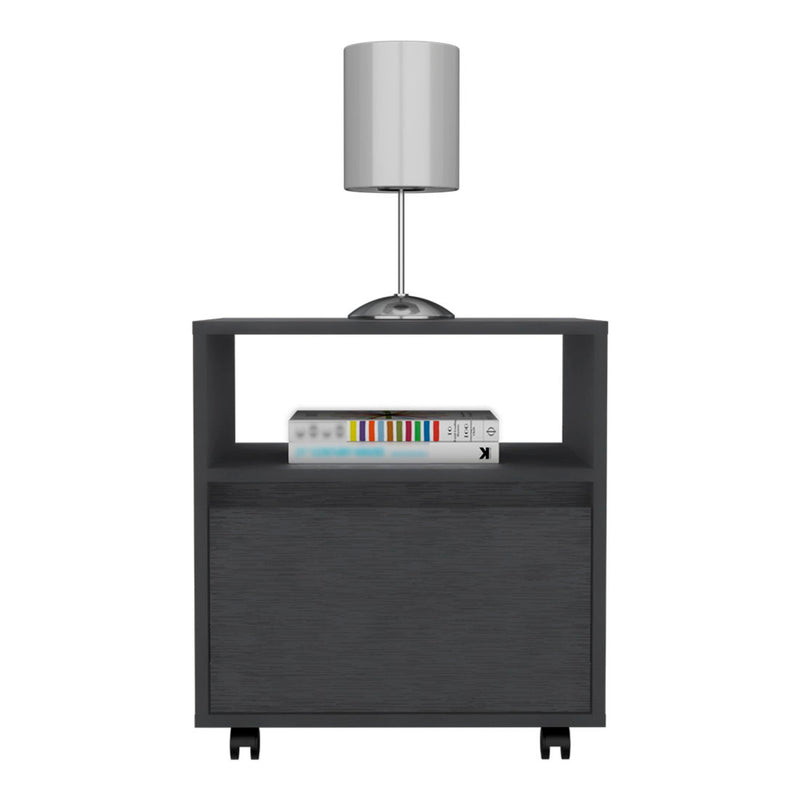 15.8" x 15.8" x 20.5" One Drawer Faux Wood Nightstand - Black