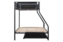 Load image into Gallery viewer, Twin over Full Metal Bunk Bed with Trundle/ Sturdy Metal Bed Frame/ Noise-Free Wood Slats/ Comfortable Textilene Guardrail/ Space-saving Trundle/ Bunk Bed for Three/ No Box Spring Needed
