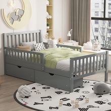 Load image into Gallery viewer, Platform Bed With Guardrails On Both Sides And 2 Storage Drawers
