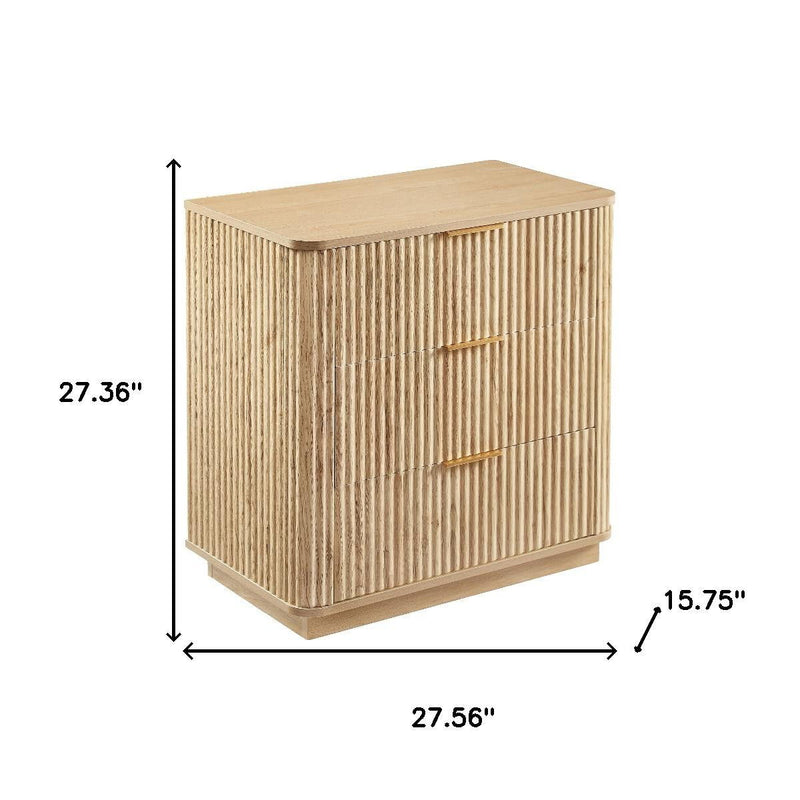 Ribbed Texture Three Drawer Dresser - Oak