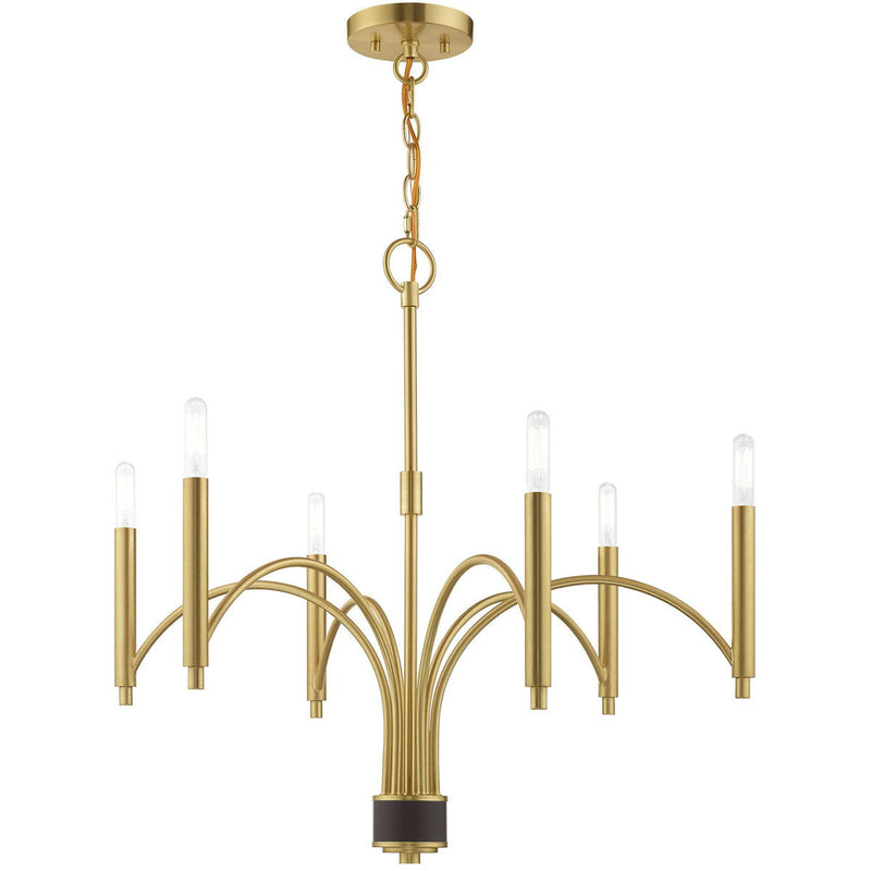 24" Six Light Dimmable Chandelier With Shades - Brass