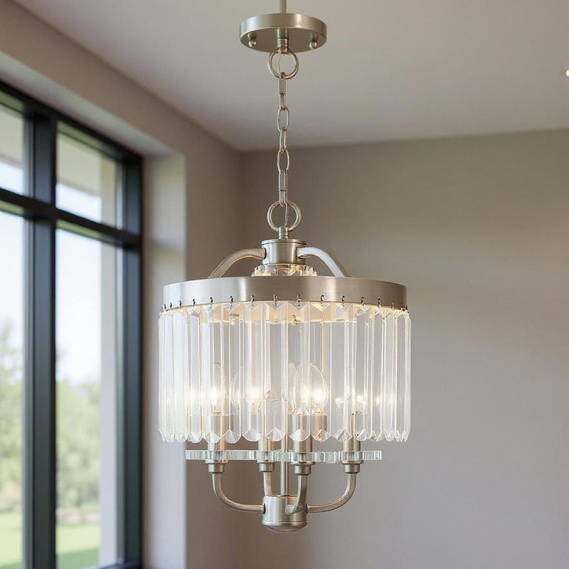 18'' Four-Light Dimmable Chandelier With Shades - Nickel