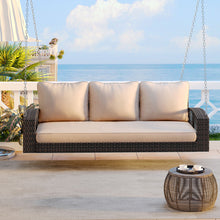 Load image into Gallery viewer, 3 Person Large Patio Swing Bench With Cushions For Backyard

