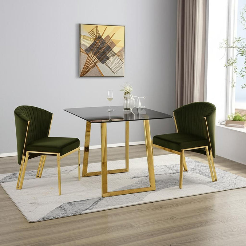 Upholstered Velvet Steel Wing Back Dining Side Chairs (Set of 2) - Green