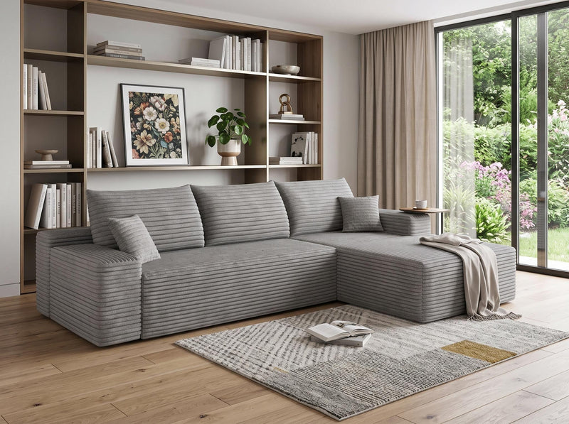 Corduroy Modular L Shaped Sofa And Chaise Sectional (762629) - Gray