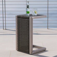 Load image into Gallery viewer, Cape - Coral Wicker C Shaped Table Modern DesignRattan And Aluminum Frame - Brown

