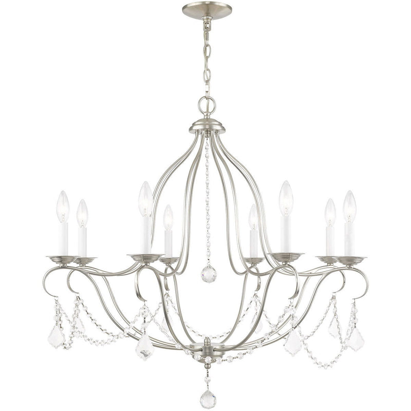 Eight Light Metal Dimmable Chandelier With Shades - Nickel