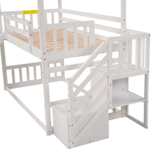 Load image into Gallery viewer, Twin over Twin House Bunk Bed with Convertible Slide,Storage Staircase,White
