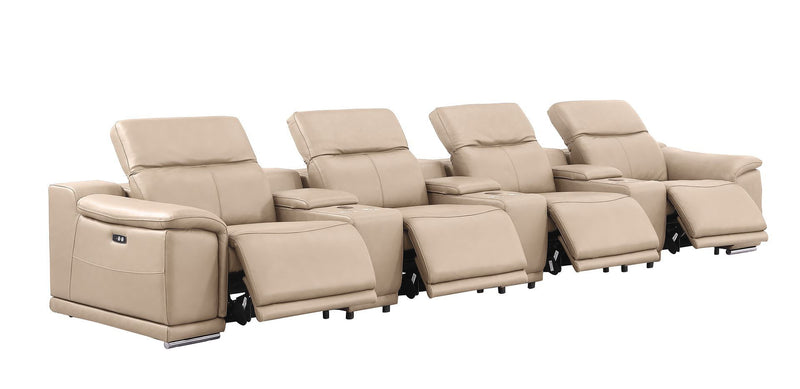 175" Leather Reclining Stainless Steel USB Sofa - Beige