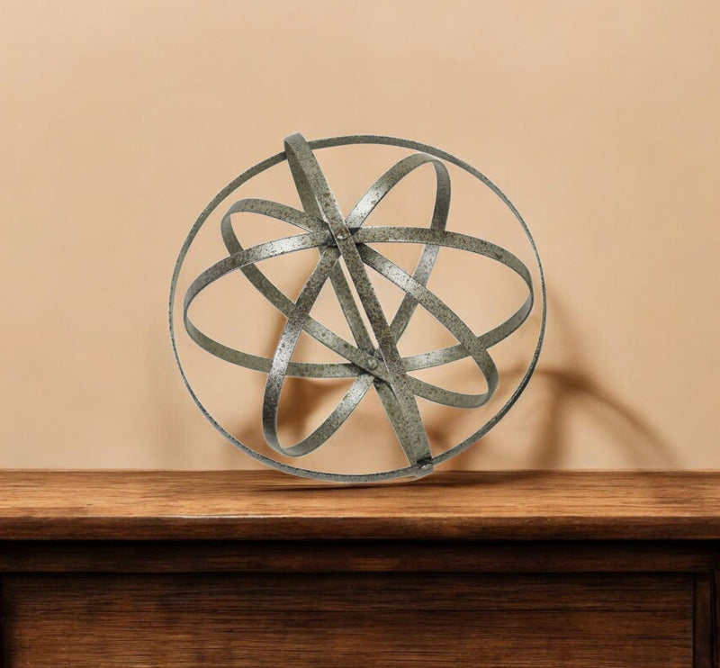 Hand Painted Decorative Orb Tabletop Sculpture - Silver