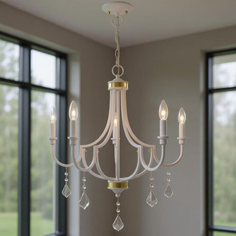 27" Five Light Dimmable Chandelier With Shades - White