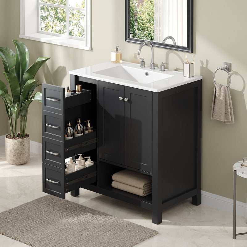 Bathroom Vanity With Sink Top, Bathroom Vanity Cabinet With 2 Doors And 2 Drawers, Open Shelf