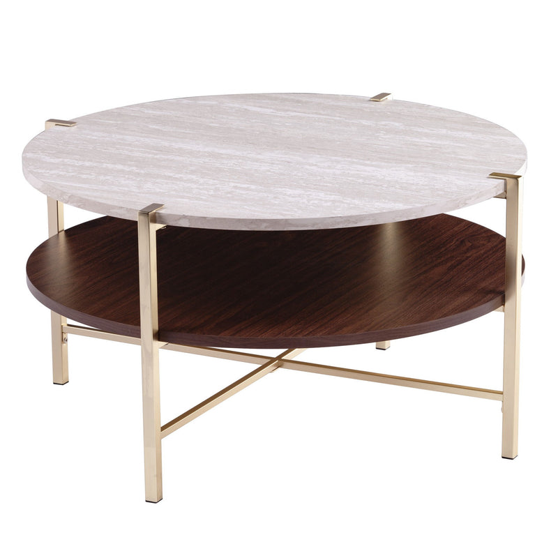 Solid Wood Manufactured Wood Metal Round Coffee Table - Brass