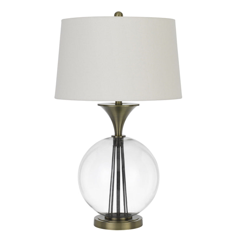 Metal Globe Table Lamp With White Empire Shade - Bronze
