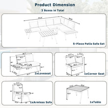 Load image into Gallery viewer, TOPMAX Industrial 5-Piece Aluminum Outdoor Patio Furniture Set, Modern Garden Sectional Sofa Set with End Tables, Coffee Table and Furniture Clips for Backyard, White+Grey
