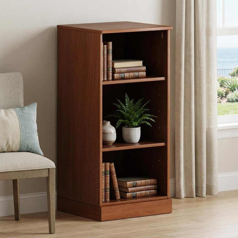 Solid Wood Adjustable Three Tier Library Bookcase - Coffee