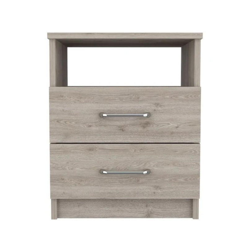 Wood Two Drawer Nightstand (534894) - Light Gray